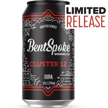 Load image into Gallery viewer, A BentSpoke Brewery Clubster 12 beer can on a white background, featuring a black label with white and red graphics and text, alongside a 'LIMITED RELEASE' badge.