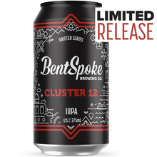 Load image into Gallery viewer, A BentSpoke Brewery Clubster 12 beer can on a white background, featuring a black label with white and red graphics and text, alongside a 'LIMITED RELEASE' badge.
